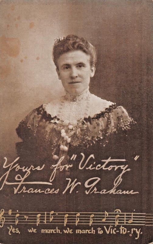 FRANCES W GRAHAM~TEMPERANCE ADVOCATE-MARCH TO VICTORY MUSIC POSTCARD 1910s