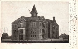 Vintage Postcard 1908 High School Campus Building Landmark St. James Minnesota