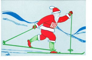 Santa Claus, Orienteering on Cross Country Skies, Christmas Greeting