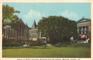 Montreal Canada, McGill University Building Campus College, Vintage Postcard