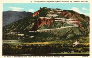 Vintage Postcard 1920's Broadmoor Cheyenne Highway Climbing Mountain CO Springs