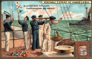 c1900 Liebig Meat Extract French Trade Card Barefoot Navy Officers Communication