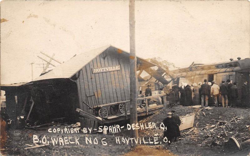D2/ Hoytville Ohio Postcard Real Photo RPPC c1910 Railroad Depot Wreck