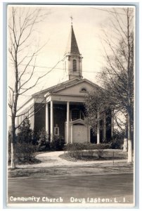 c1940's Community Church View Long Island Douglaston NY RPPC Photo Postcard 