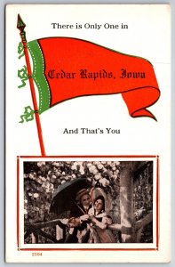 There Is Only One in Cedar Rapids Iowa~Man & Woman in Tree House~1910 Pennant