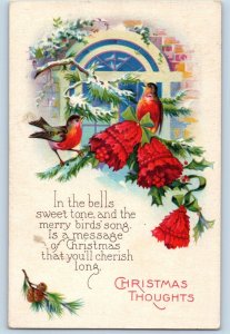 Christmas Postcard Song Birds Ringing Bells Covered Berries West Lebanon NH 1929