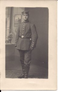 RPPC WWI German Soldier in Uniform 1914-18, Feldgrau, Belt Buckle, Boots