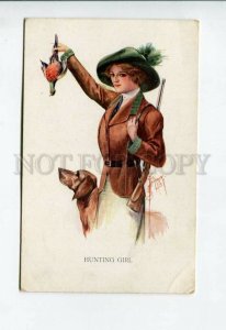 3156562 Hunting Girl HUNT Setter by BARBER Vintage Colorful PC