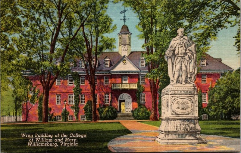 Wren Building, College of William and Mary, Williamsburg VA Linen POSTCARD