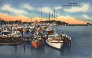 MANASQUAN RIVER NJ Yacht Basin Colorful Boats LINEN Old Postcard