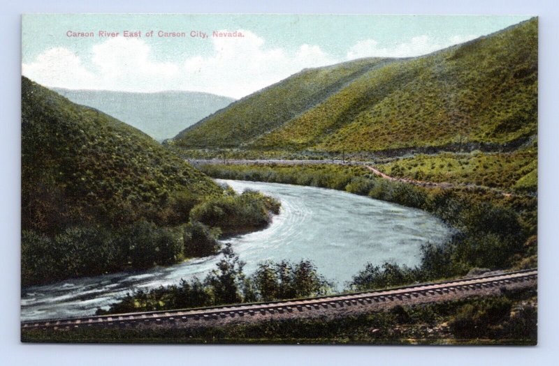 Carson River and Railway East of Carson City Nevada NV UNP DB Postcard P15