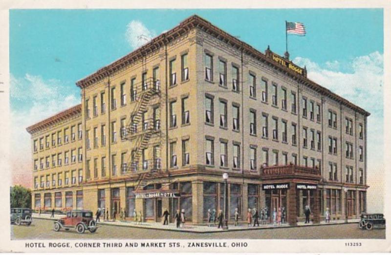 Ohio Zanesville Hotel Rogge Corner Third and Market Streets 1937