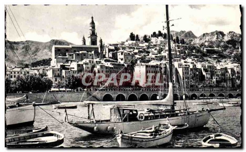 Menton Old Postcard View to the port and old town