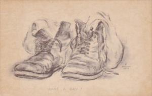 Military Humour Pair Of Tired Shoes What A Day Signed Marshall Davis 1944