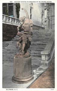 NC, North Carolina  ANCIENT STATUE~BILTMORE HOUSE GROUNDS  c1920's Postcard