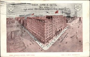 New York City NYC NY Park Avenue Hotel c1910 Vintage Postcard