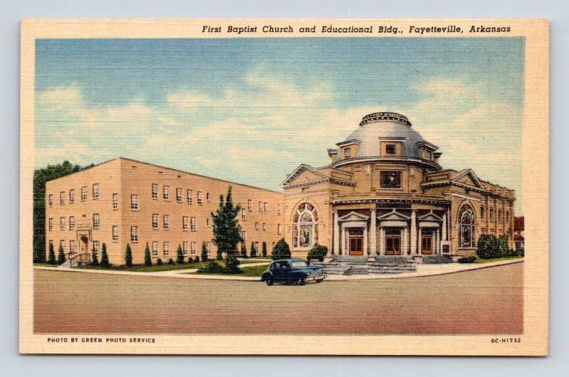 First Baptist Church Street View Fayetteville Arkansas AR UNP Linen Postcard B15 