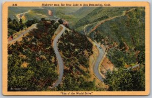 Vtg California CA Highway From Big Bear Lake To San Bernardino 1930s Postcard