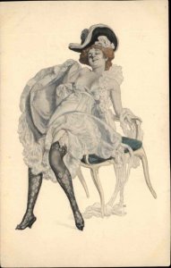 Risque Glamour Beautiful Woman Garters Stockings c1910 Vintage Postcard