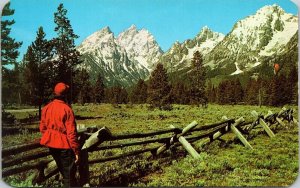 Teton Peaks Grand National Park Jackson Hole Wyoming WY Old Buck Fence Postcard 