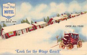 Ann Arbor Michigan Stage Stop Winter Scene Antique Postcard K50936