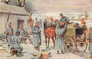 Arrival Austrian field post at stage station-1915 WW1 AUSTRIA MILITARY POSTCARD