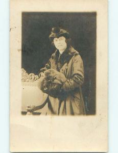 Pre-1920's rppc WOMAN WITH FUR SCARF & HAND WARMER St. Saint Louis MO t2846