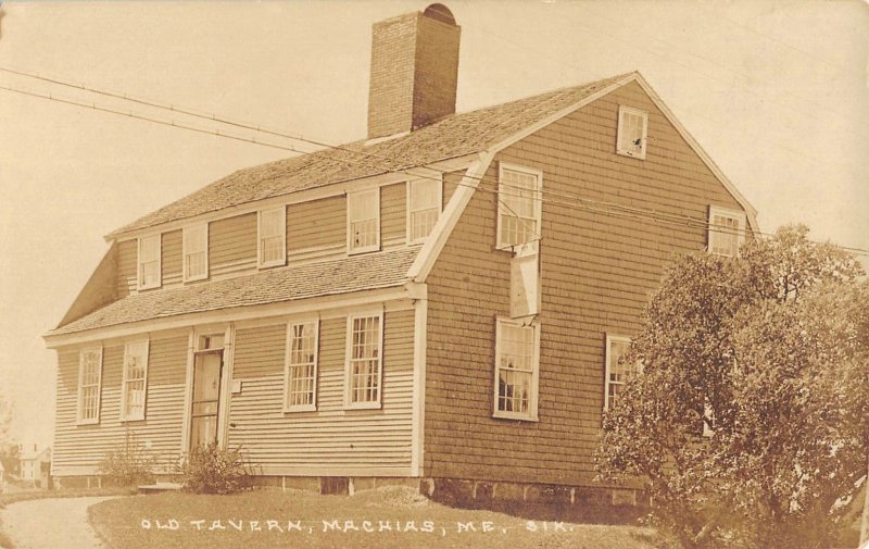 RPPC Old Tavern, Machias, Maine Washington County c1910s Vintage Postcard