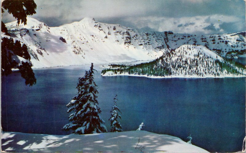 Crater Lake & Wizard Lake OR Oregon Winter Snow Unused Vintage Postcard G57