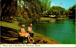 Vtg 1950s Mirror Lake in Downtown St Petersburg Florida FL Postcard