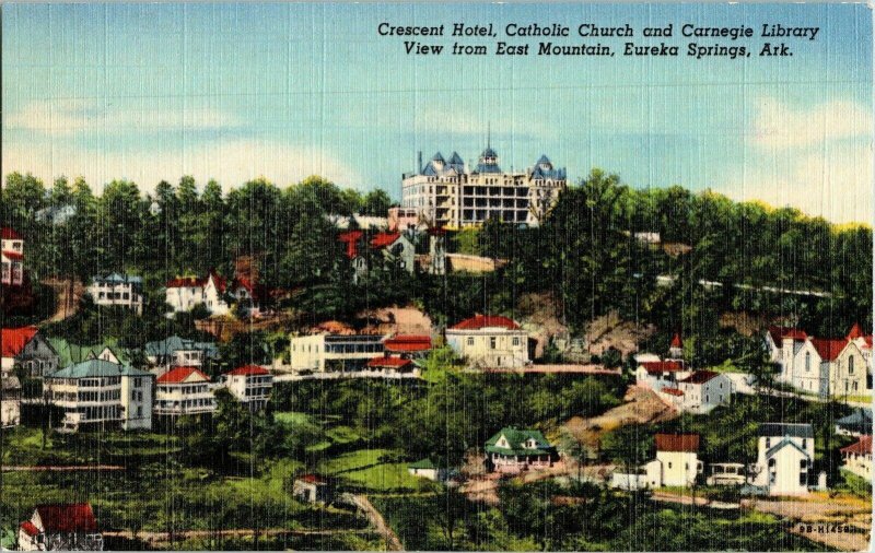 Crescent Hotel Catholic Church Carnegie Library East Eureka Springs Ark Postcard 