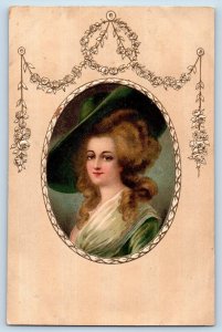 Pretty Girl Postcard Curly Hair Big Hat Embossed Cedar Rapids Iowa IA 1911