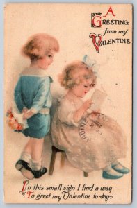 A Greetings From My Valentine, Children, 1926 Greetings Postcard, Slogan Cancel