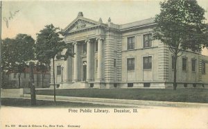 C-1905 Free Public Library Decatur Illinois Moore Gibson Postcard 20-1925