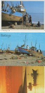 Hastings Fishing Boats incl Sunset 3x Postcard s