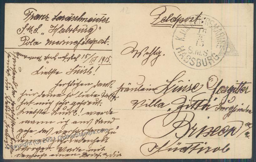 Austria WWI SMS Habsburg Kriegsmarine Feldpost Navy Military Mail Used