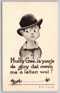 Dutch Boy & Dog, 1912 Comic Art Postcard, Beachburg Ontario Split Ring Cancel