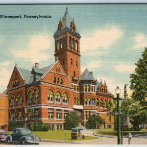 c1940s Williamsport Penn. City Hall Court House Linen Photo Mebane Postcard A211