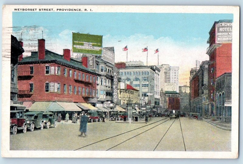 1942 Weybosset Street Classic Cars Railroad Providence Rhode Island RI Postcard