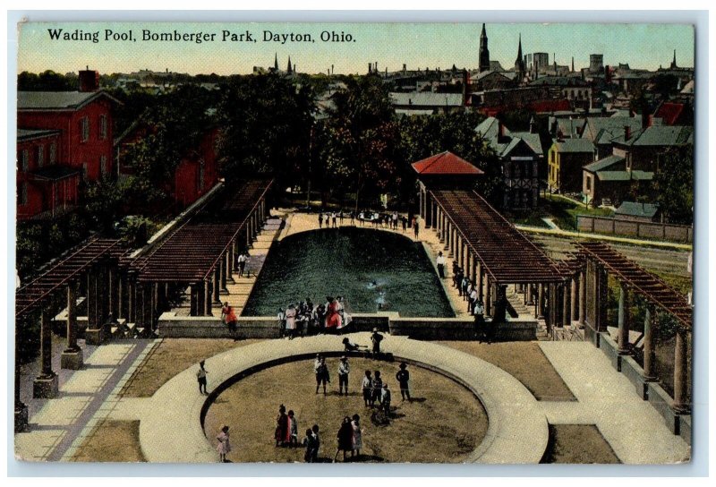 1913 Bird's Eye View Wading Pool Bomberger Park Daytona Ohio OH Posted Postcard
