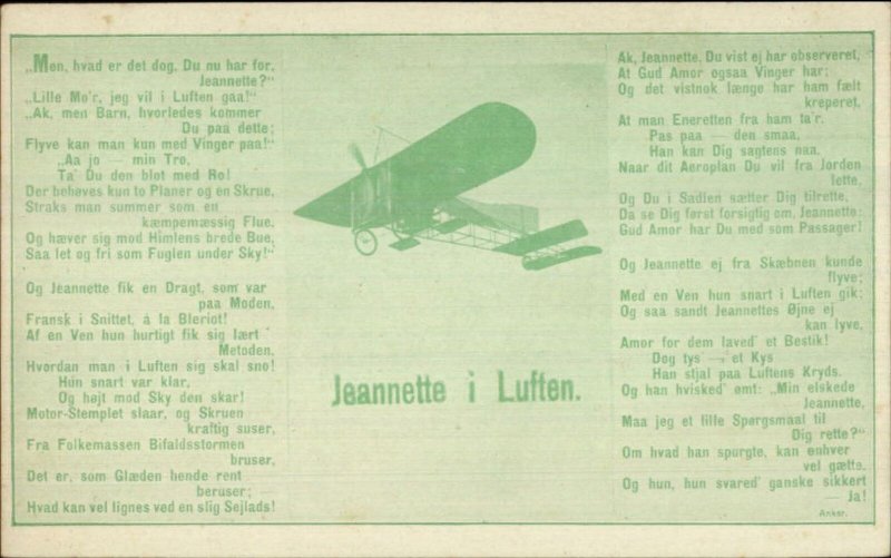 Pioneer Aviation Airplane Jeannette Luften Poem c1910 Postcard