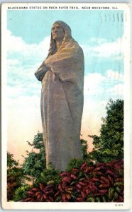 Postcard - Blackhawk Statue On Rock River Trail - Oregon, Illinois