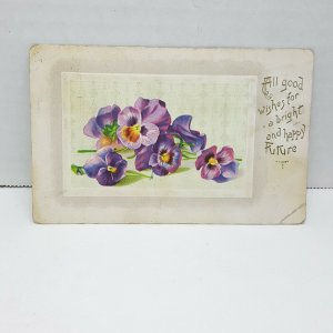 Flowers Best Wishes 1912 Purple Vintage Postcard