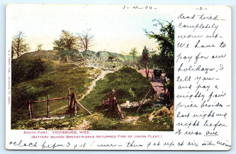 Postcard MS Vicksburg South Fort Battery Breastworks Pre 1908 View L13