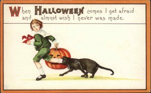 Halloween Cat Little Boy JOL Stecher 63F EXC COND c1910 Postcard