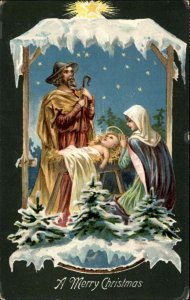 Christmas Nativity Mary Joseph Baby Jesus c1910 Gel Postcard