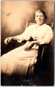 Young Woman in White Long Dress with Glasses Sitting Portrait - Vintage Postcard