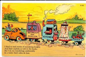 Deluxe Trailer Comic Postcard - 1940