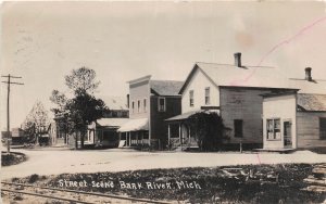 G89/ Bark River Michigan RPPC Postcard 1914 Street Scene Stores