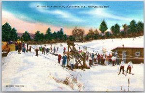 Ski Hill and Tiw Old Forge New York Adirondacks Mountains Winter Postcard